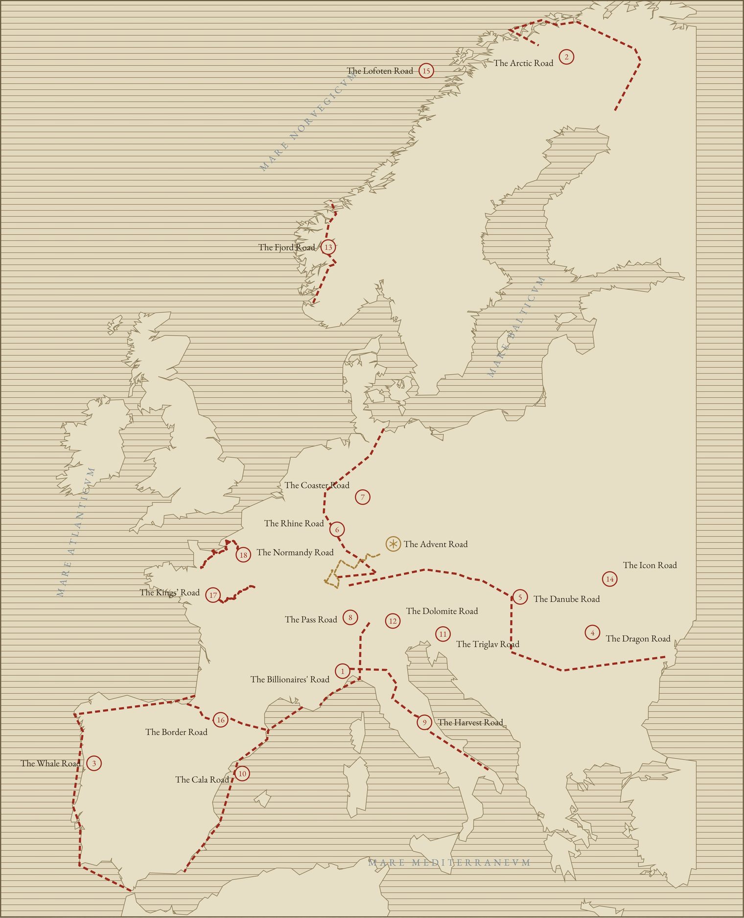 Map of Europe with the eighteen campervan routes